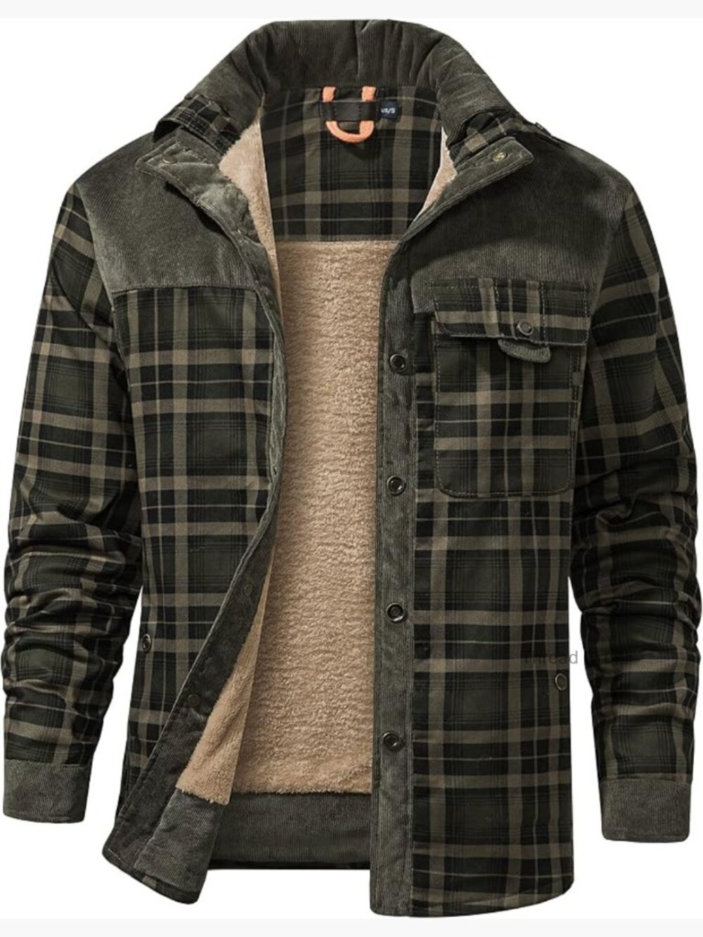 Men's Sherpa Lined Flannel Shirt Jacket Snap Button Winter Jacket